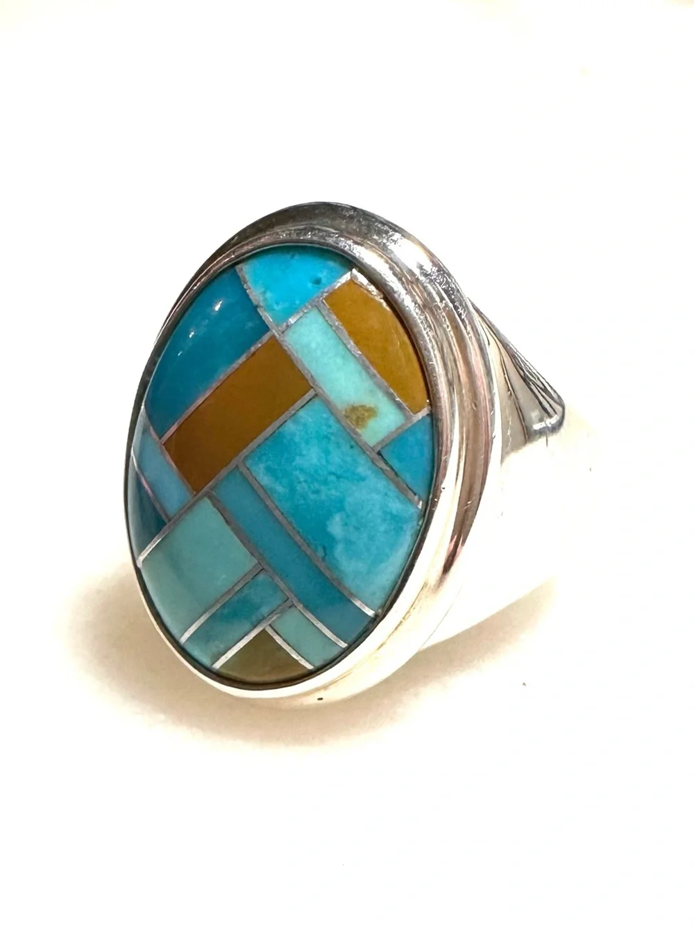 Carolyn Pollack Geometric Blue Turquoise & Jasper Inlay Sterling Silver Ring